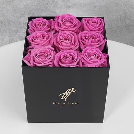 Розовые розы в черной коробке GlassBox Small