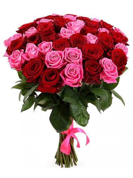 Букет 51 красной и розовой розы 70 см